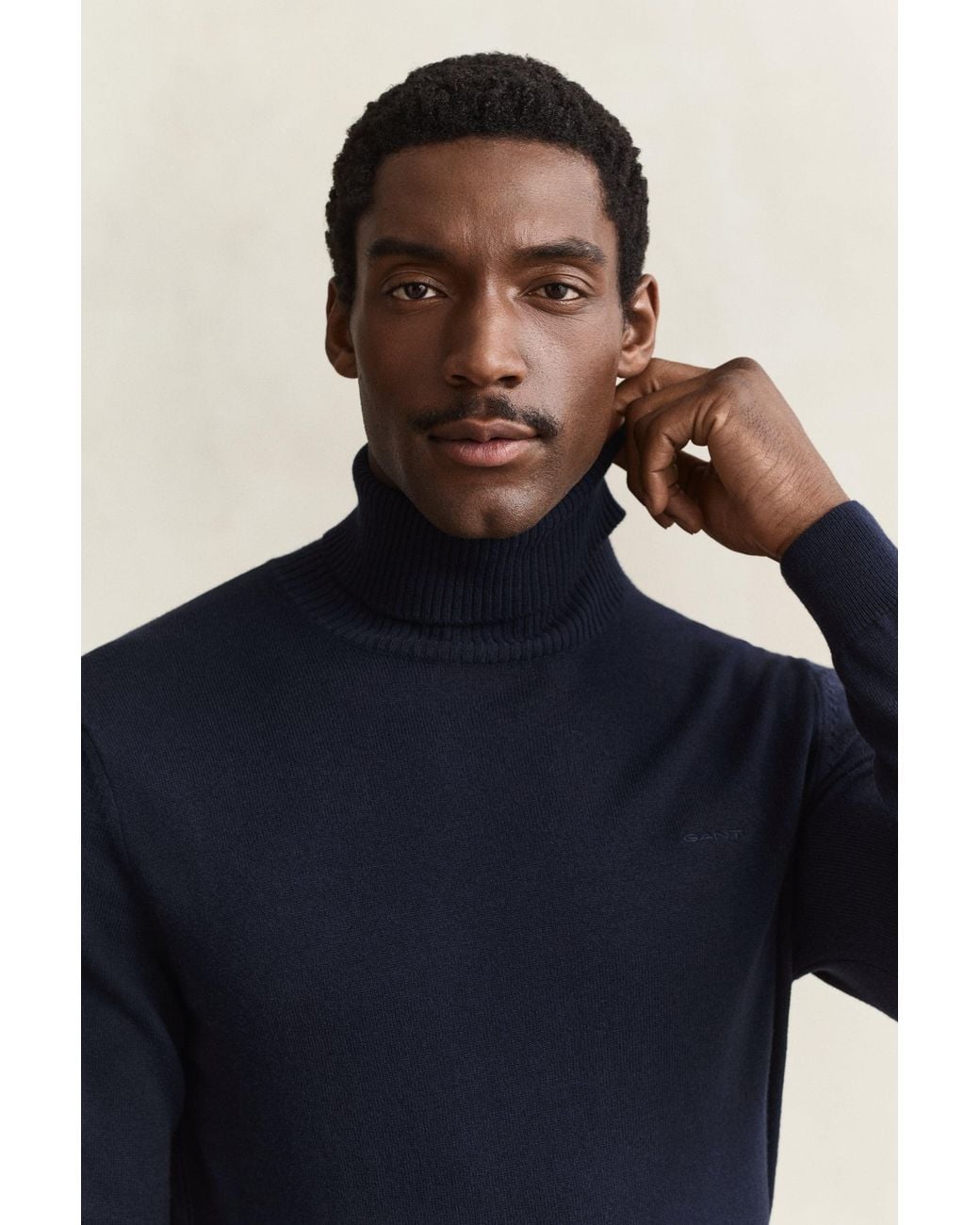 Gant Blue Cotton Wool Turtleneck Sweater Evening for men