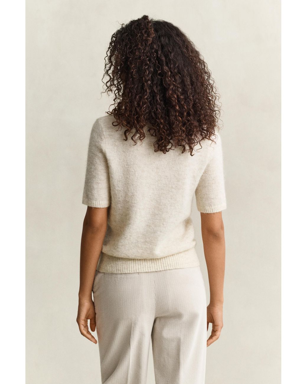 Gant Natural Alpaca Wool Blend Short Sleeve Sweater Light Melange