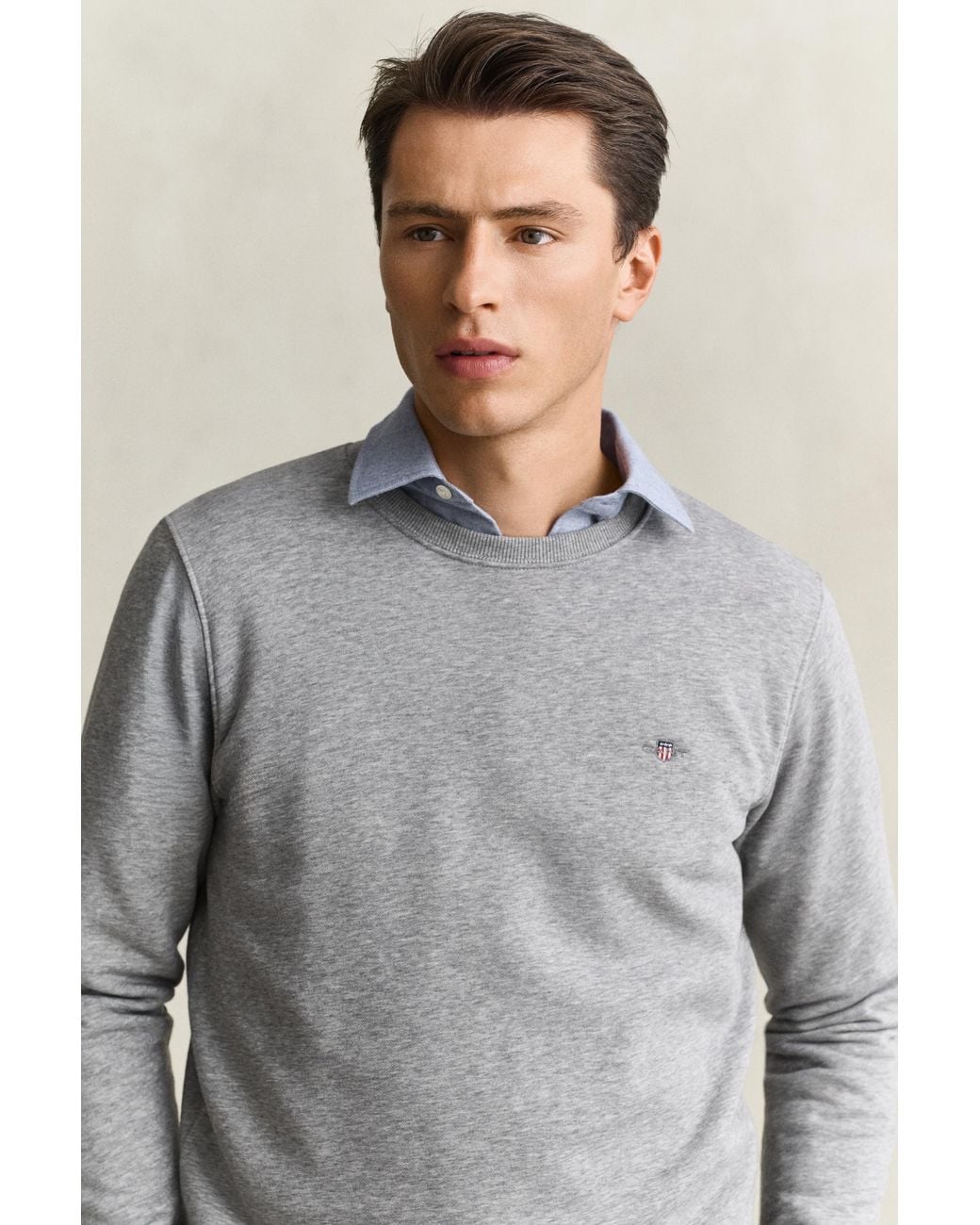 Gant Gray Shield Crew Neck Sweatshirt Melange for men