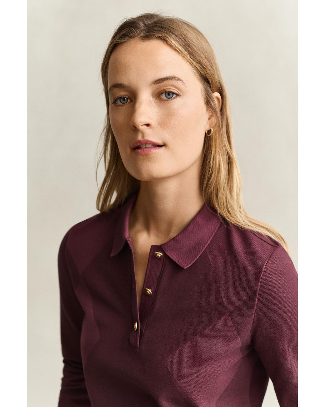 Gant Purple Argyle Long Sleeve Polo Shirt
