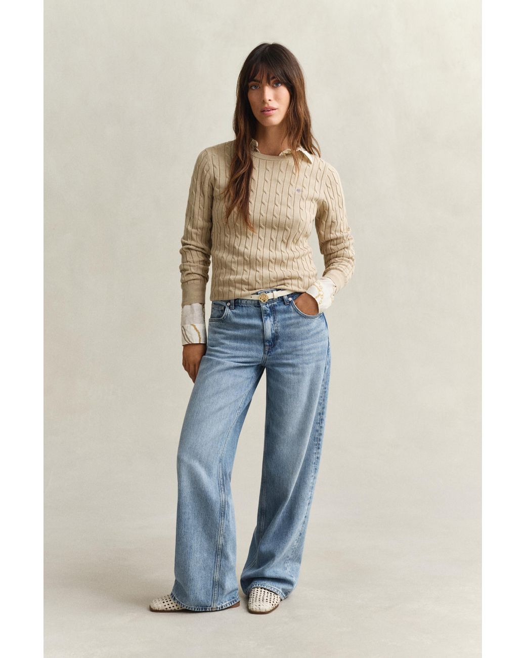 Gant Blue Cable Knit Crew Neck Sweater