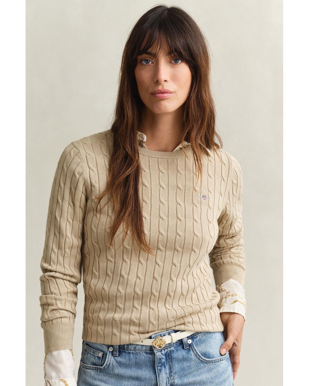 Gant Blue Cable Knit Crew Neck Sweater