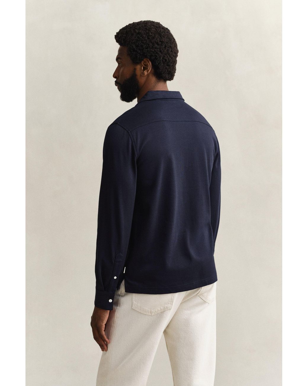 Gant Blue Pima Cotton Long Sleeve Polo Shirt Evening for men