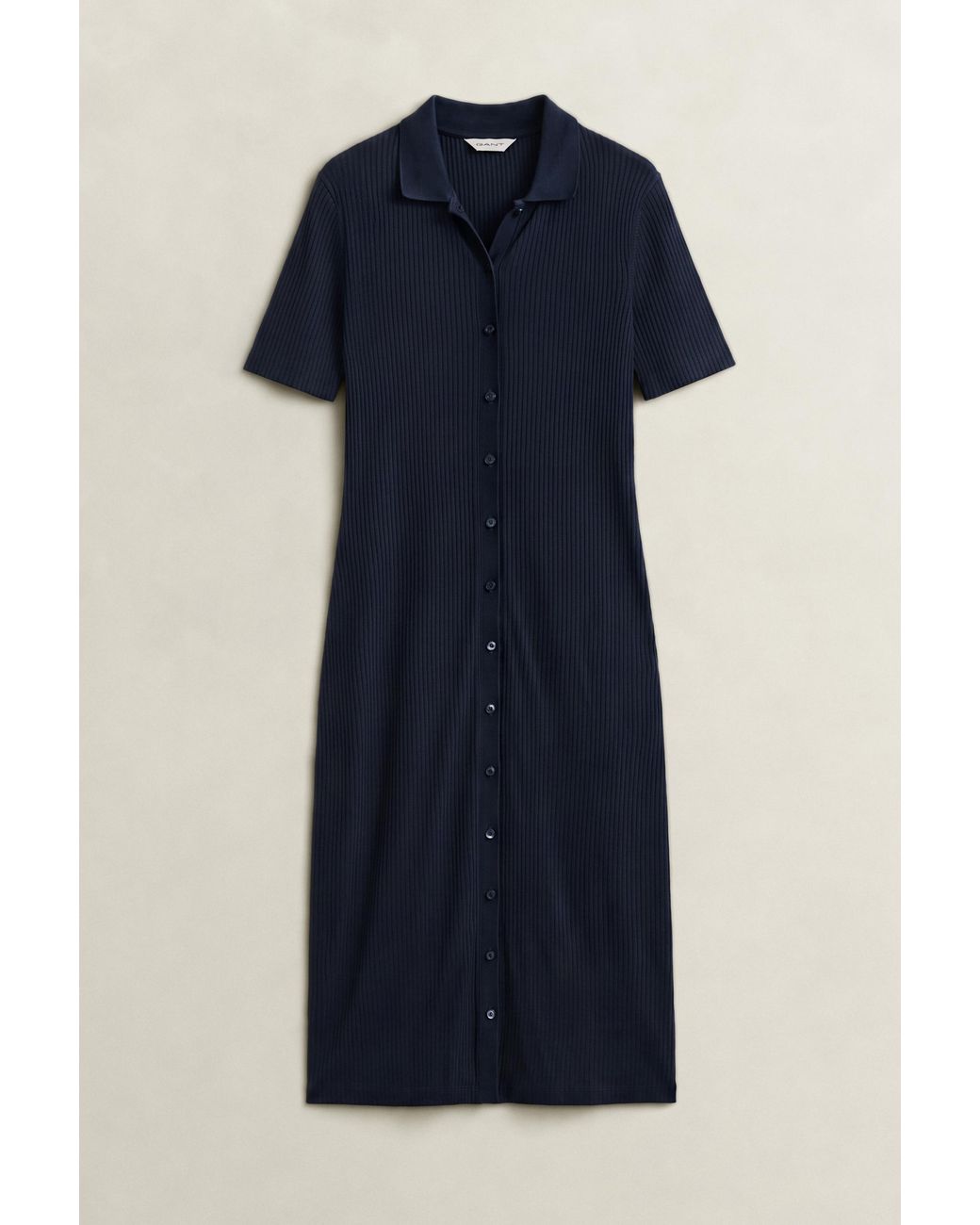 Gant Blue Slim Ribbed Polo Dress Evening