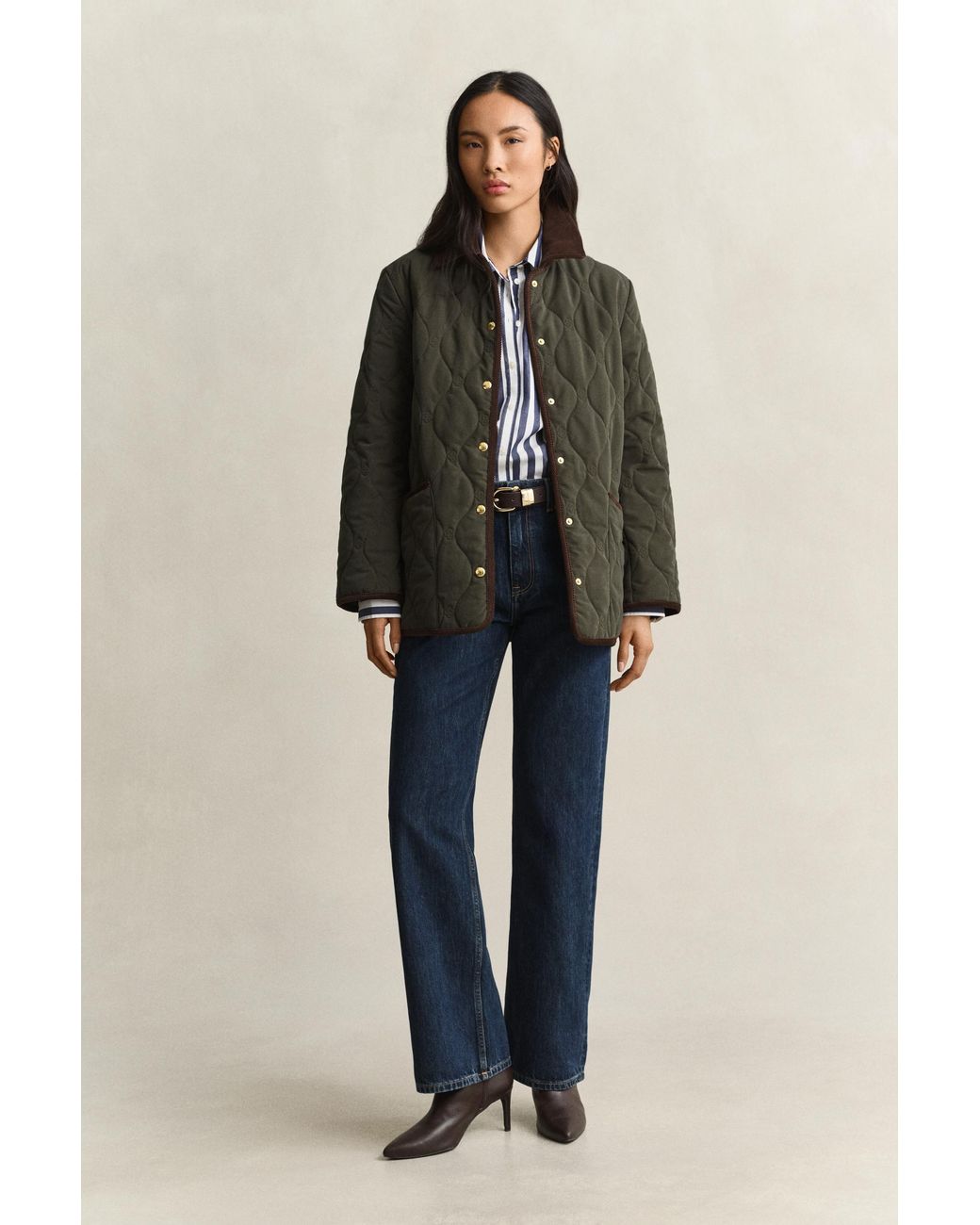 Gant Brown Monogram Quilted Jacket Dark Moss