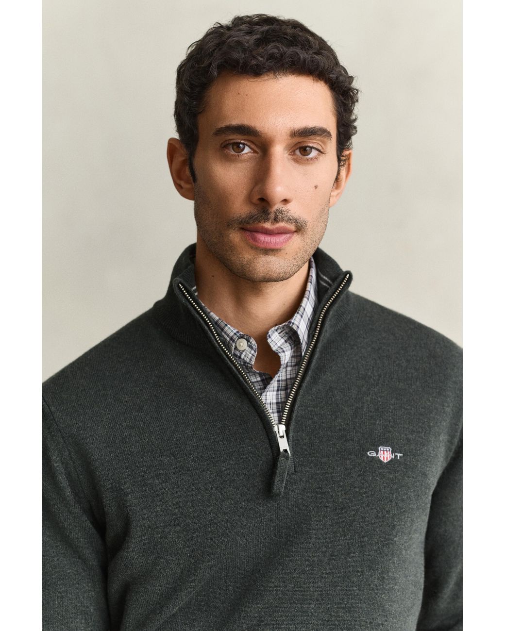 Gant Black Lambswool Half-Zip Sweater Dark Moss for men