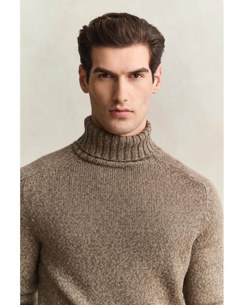 Gant Brown Wool Mouliné Blend Turtleneck Sweater for men