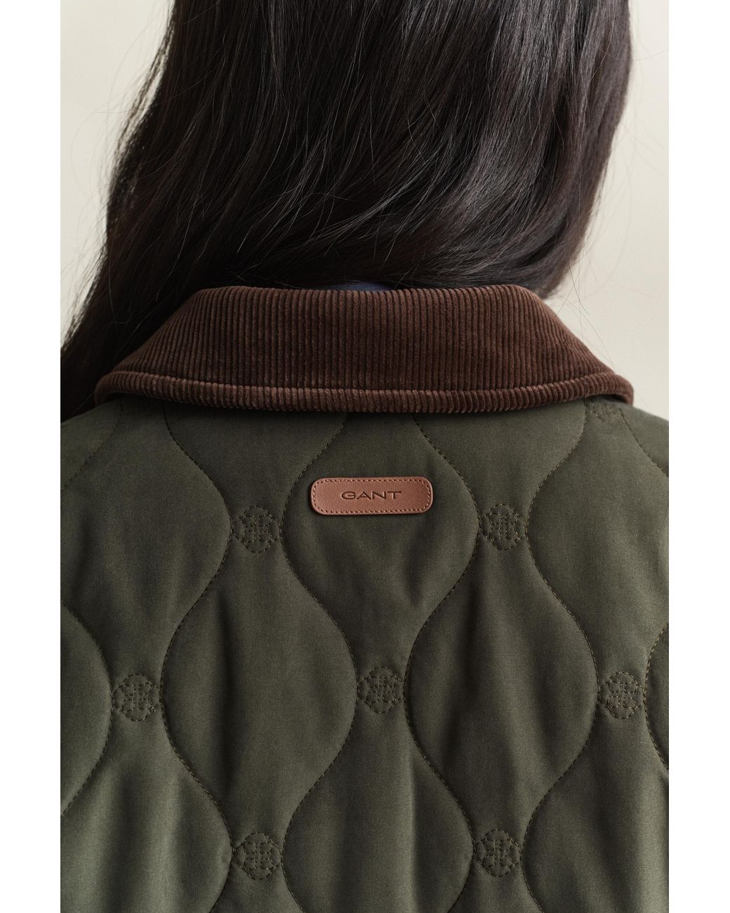 Gant Brown Monogram Quilted Jacket Dark Moss