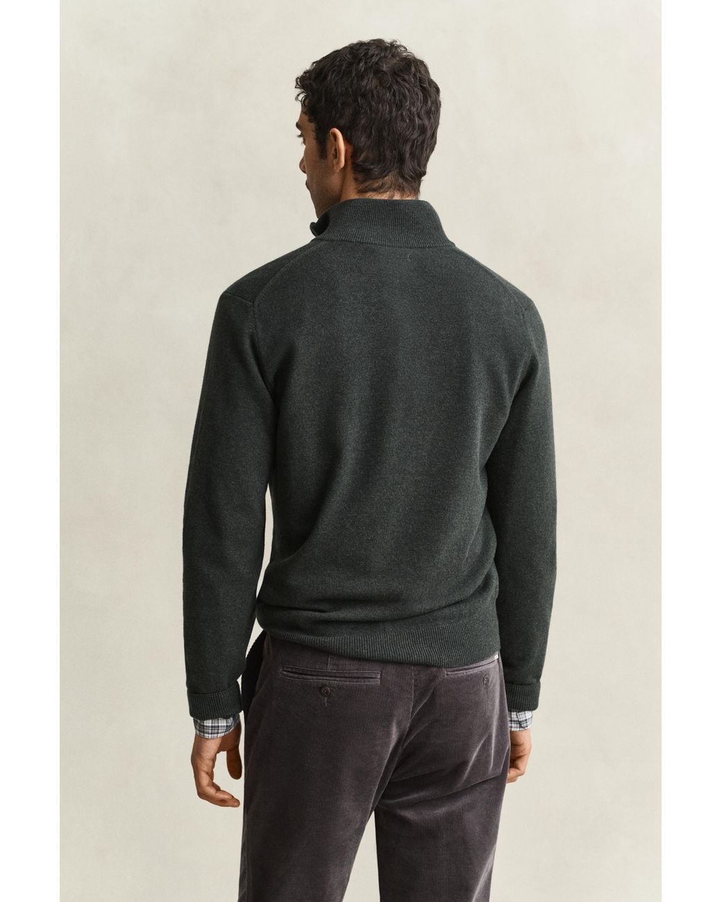 Gant Black Lambswool Half-Zip Sweater Dark Moss for men