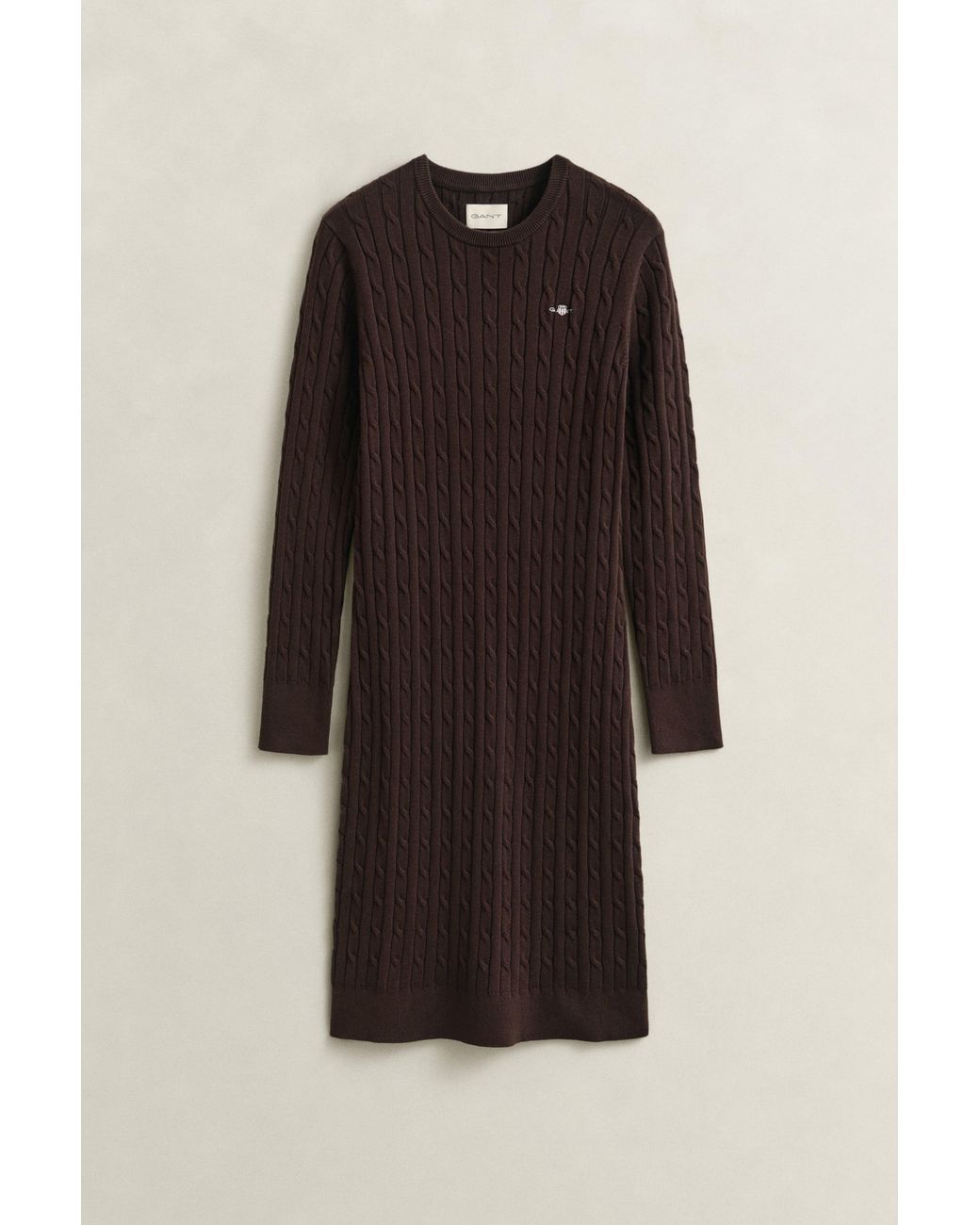 Gant Natural Stretch Cotton Cable Knit Crew Neck Dress Deep