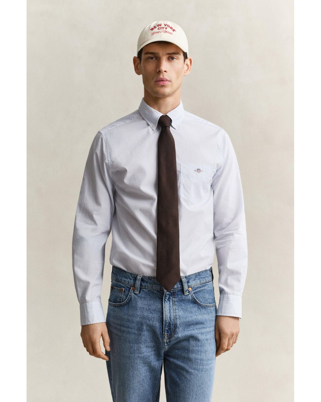 Gant Blue Classic Regular Striped Poplin Shirt for men