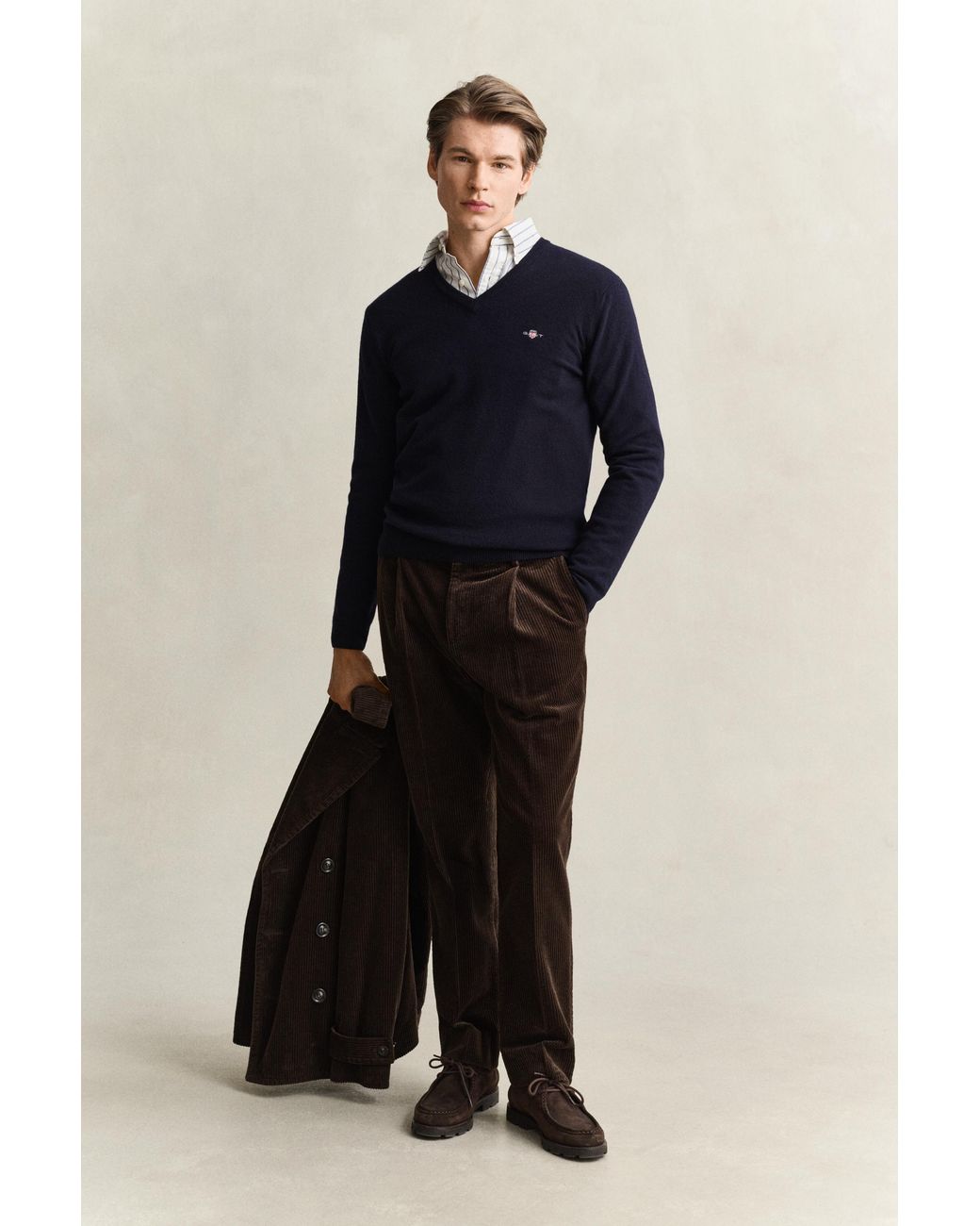 Gant Blue Lambswool V-Neck Sweater Marine for men