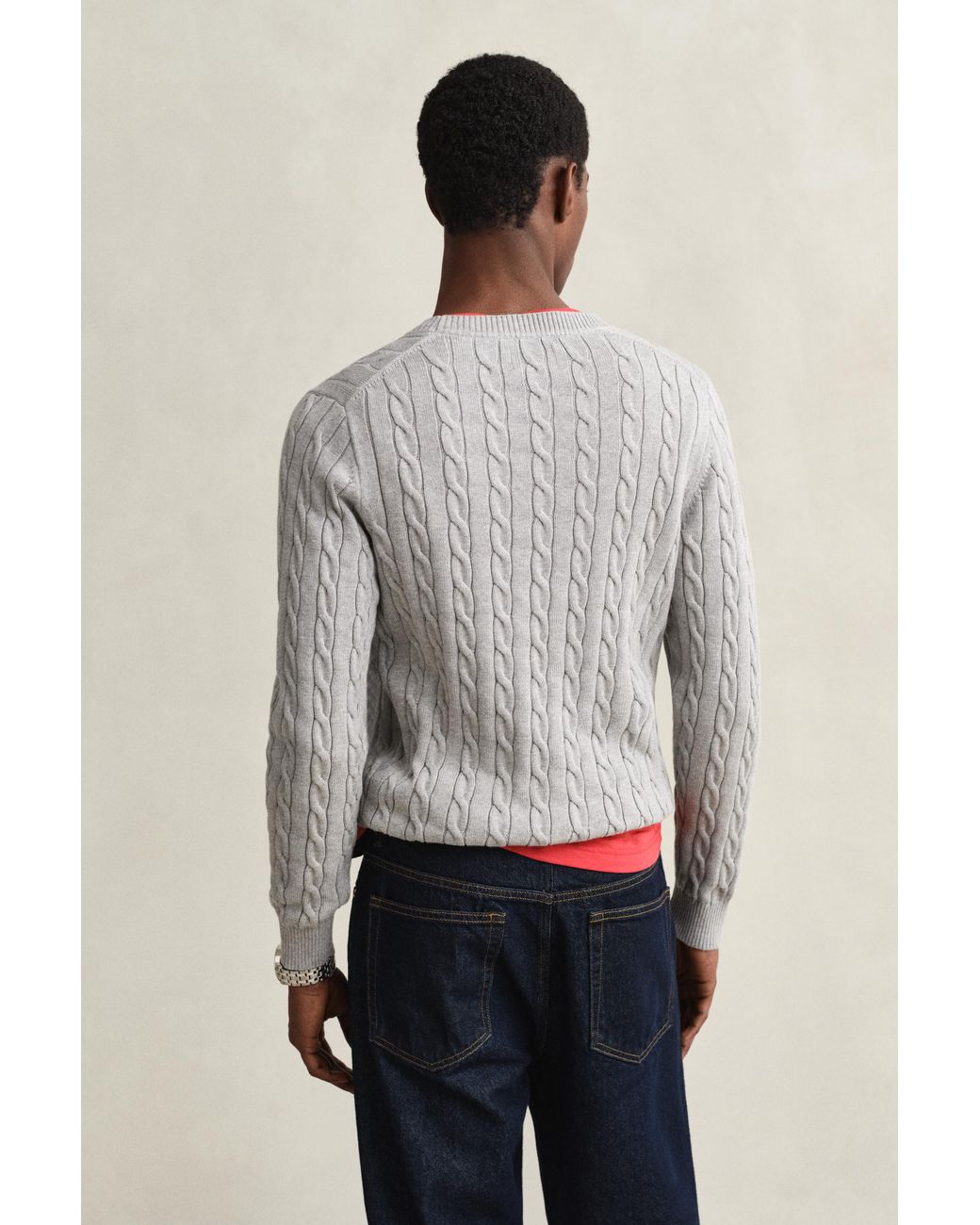 Gant Gray Classic Cable Knit Sweater Melange for men