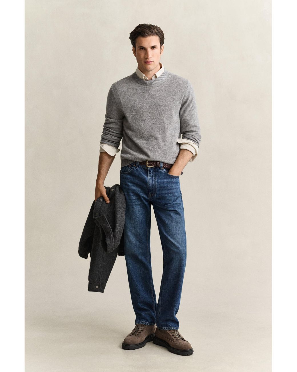 Gant Gray Cashmere Crew Neck Sweater Melange for men