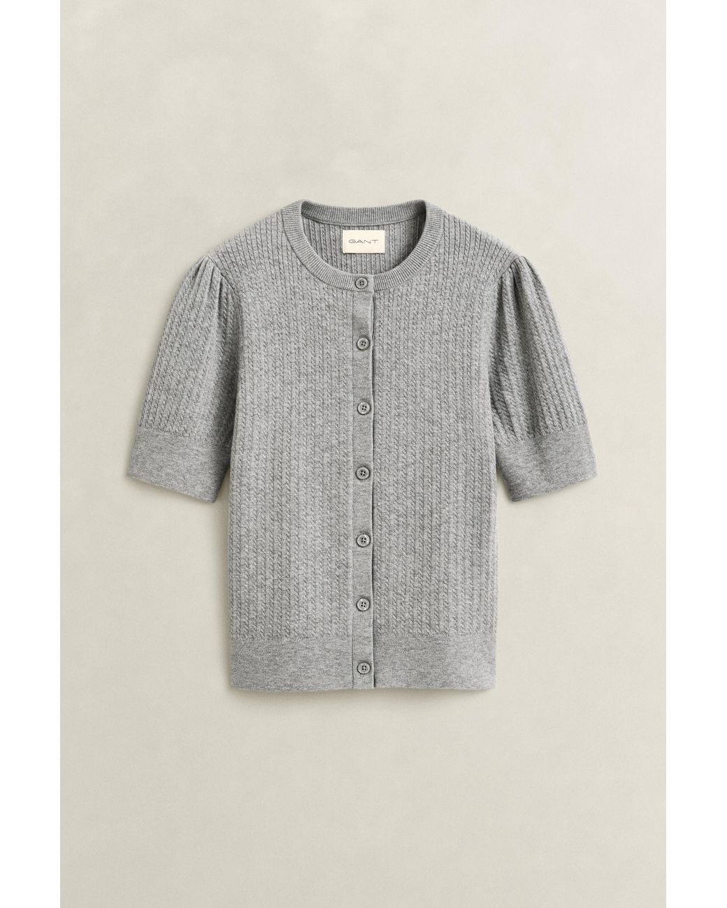 Gant Gray Cable Knit Short Sleeve Cardigan Melange