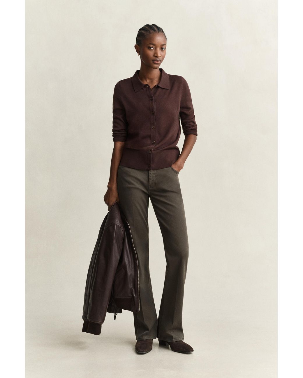 Gant Brown Extra Fine Merino Wool Cardigan Deep