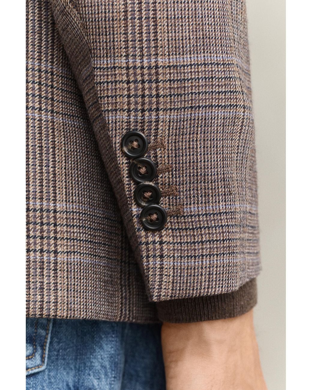 Gant Brown Checked Wool Suit Jacket Light Taupe for men