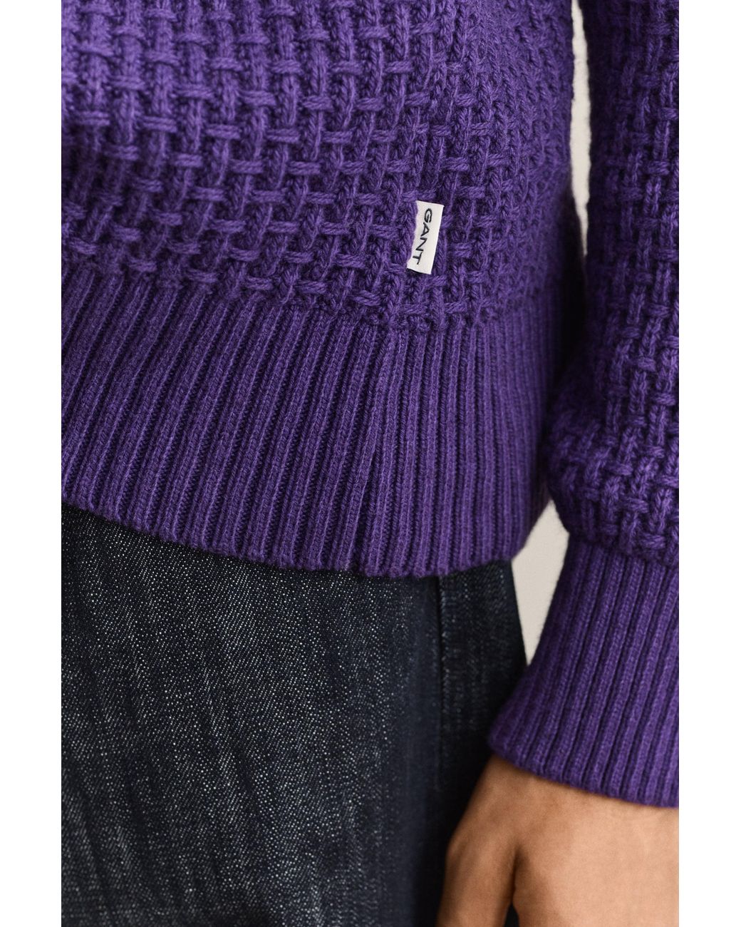 Gant Purple Textured Cotton Wool Turtleneck Sweater for men