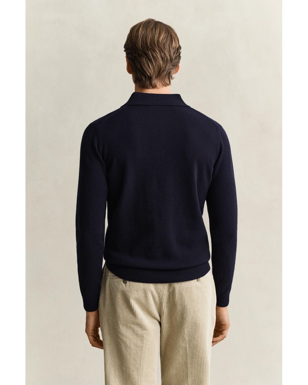 Gant Blue Superfine Lambswool Polo Sweater Marine for men