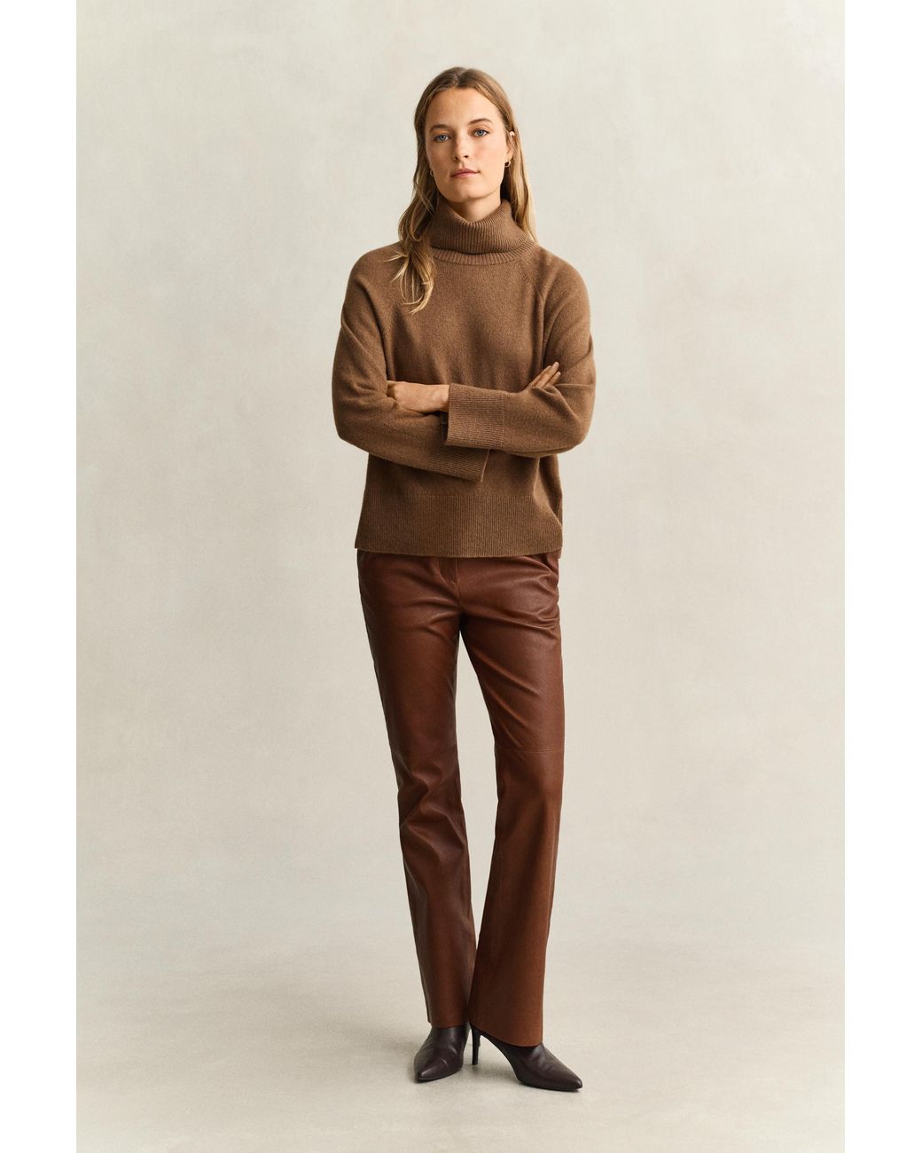 Gant Brown Wool Cashmere Turtleneck Sweater Warm