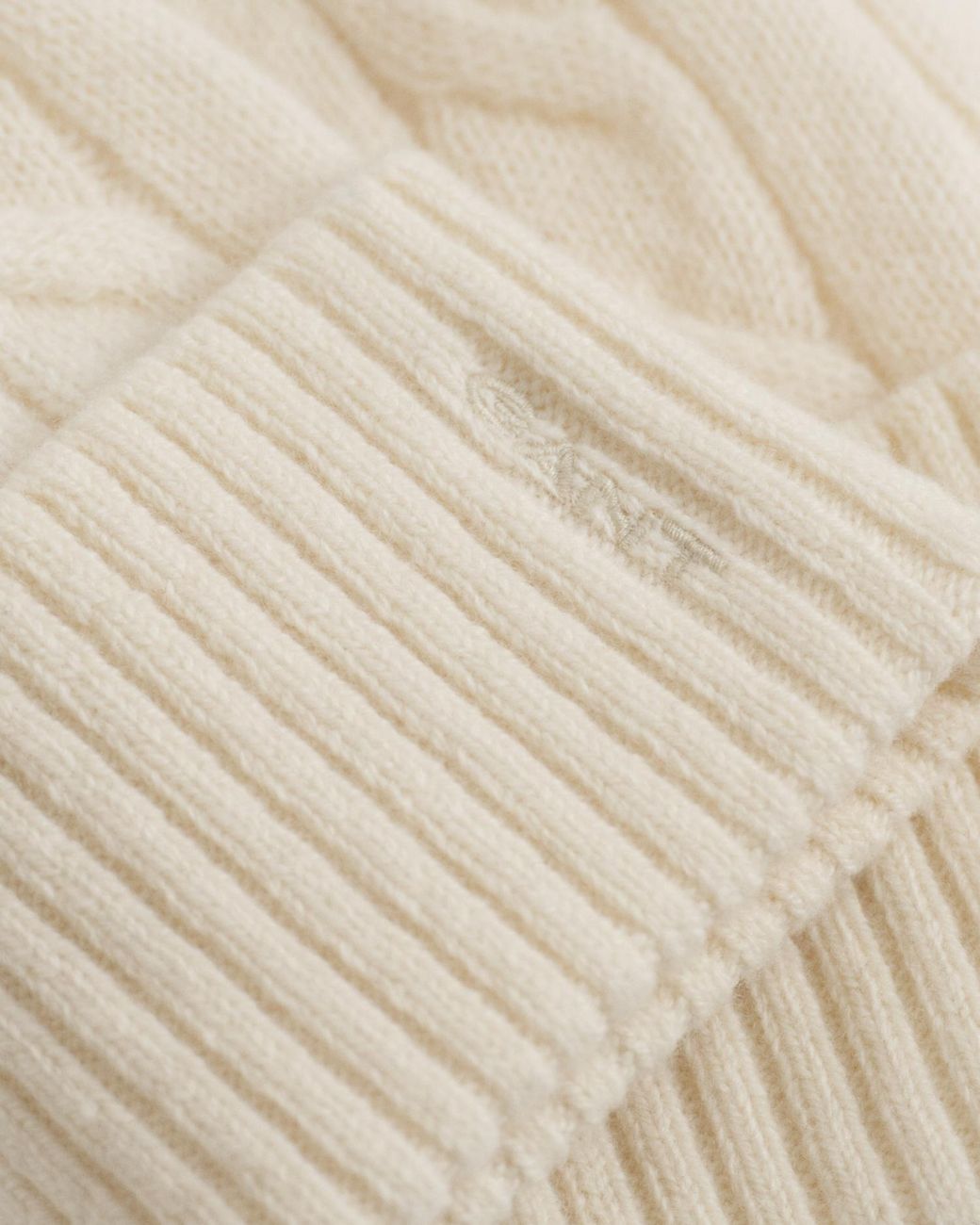 Gant Black Wool Cable Knit Beanie Cream