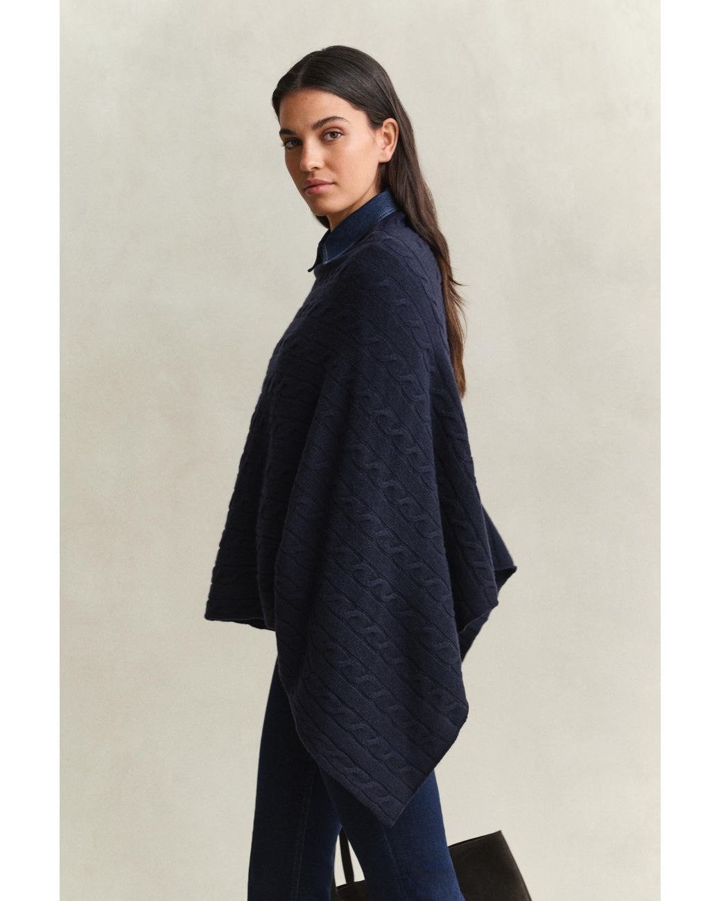 Gant Blue Wool Cable Knit Poncho Evening