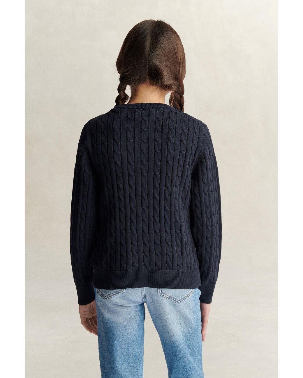 Gant Blue Teens Teen Girls Shield Cable Knit Sweater Evening
