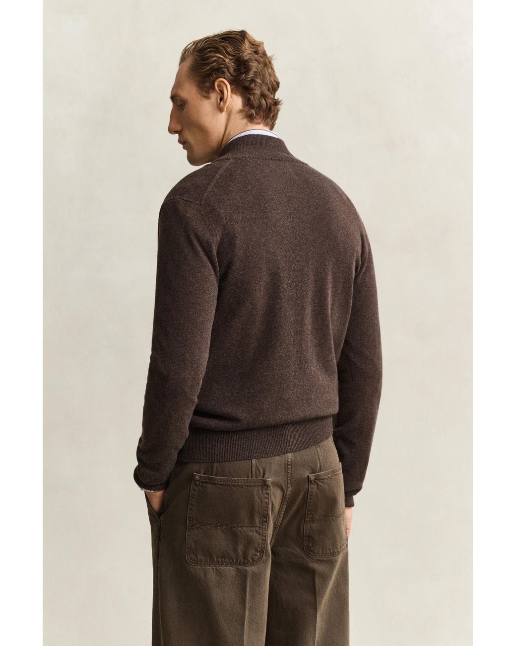 Gant Brown Lambswool Zip Cardigan Dark Melange for men