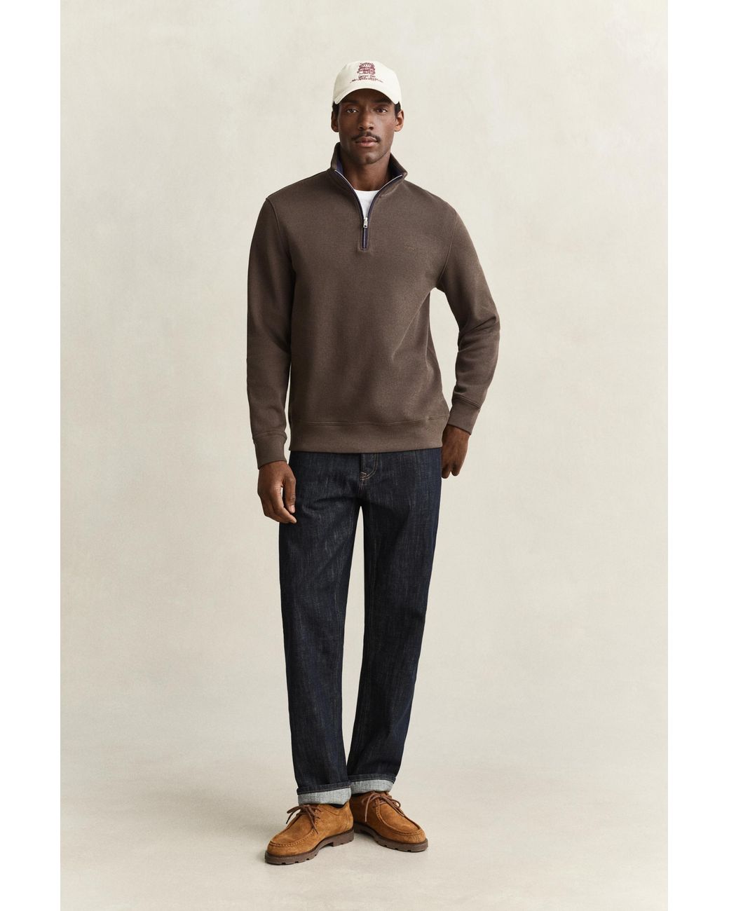 Gant Brown Sacker Rib Half-Zip Sweatshirt for men