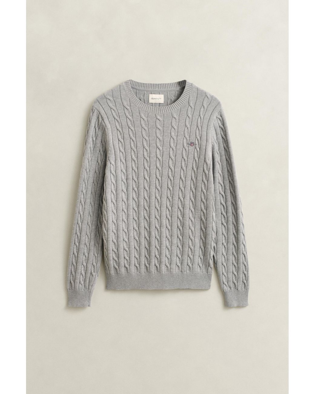Gant Gray Classic Cable Knit Sweater Melange for men