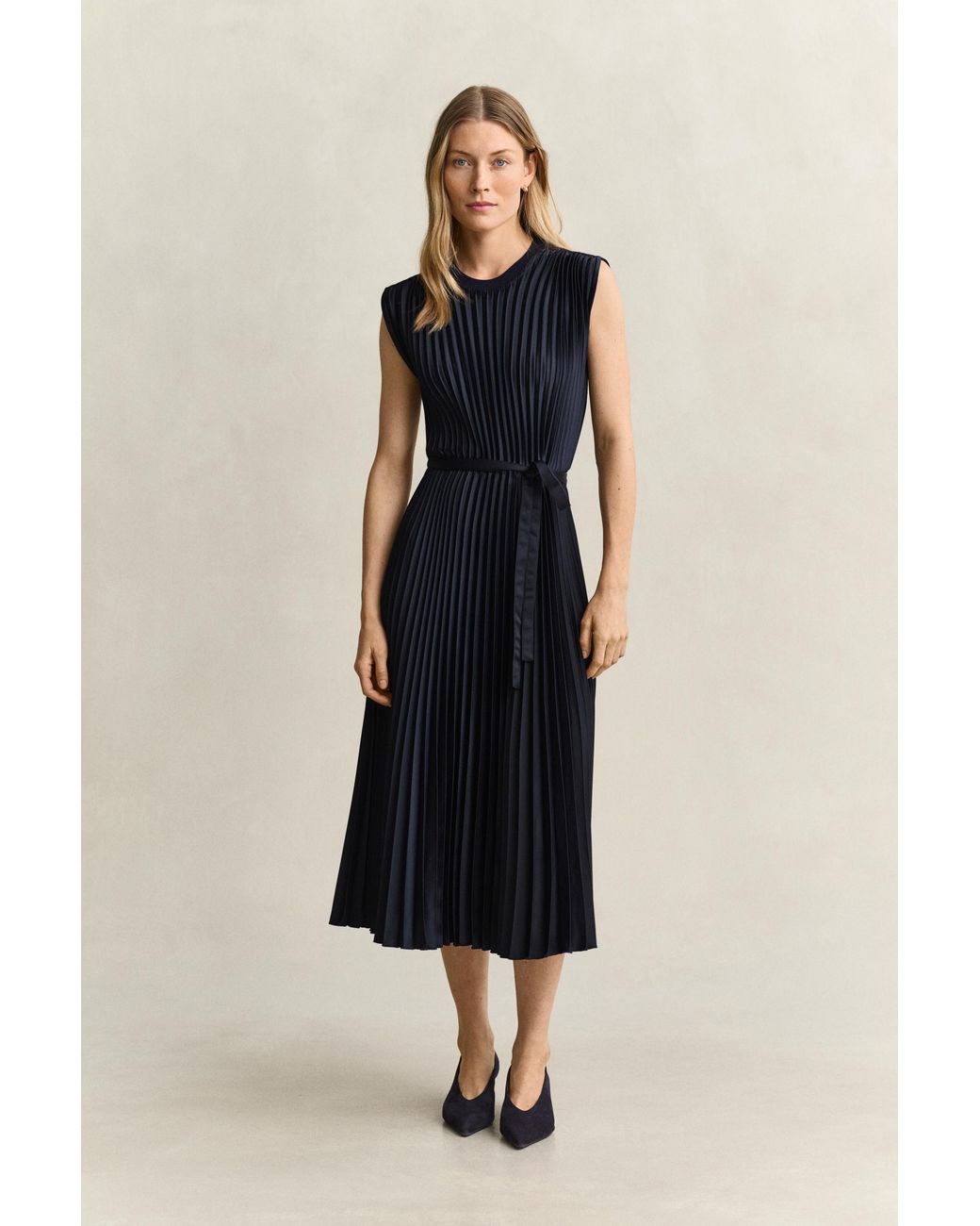 Gant Blue Pleated Belted Dress Evening