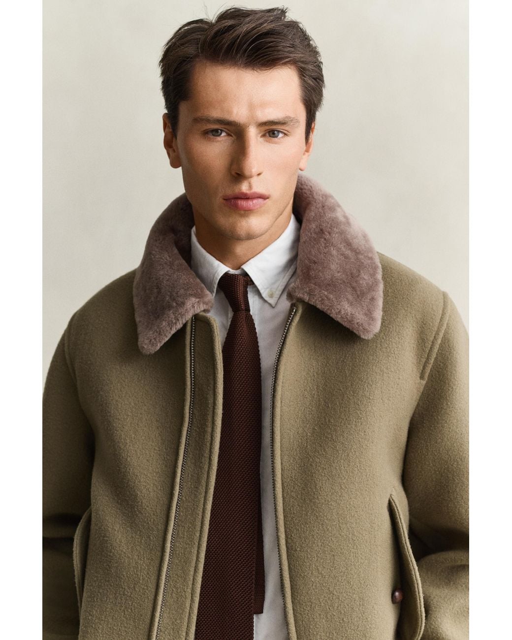 Gant Natural Wool Shearling Aviator Jacket for men