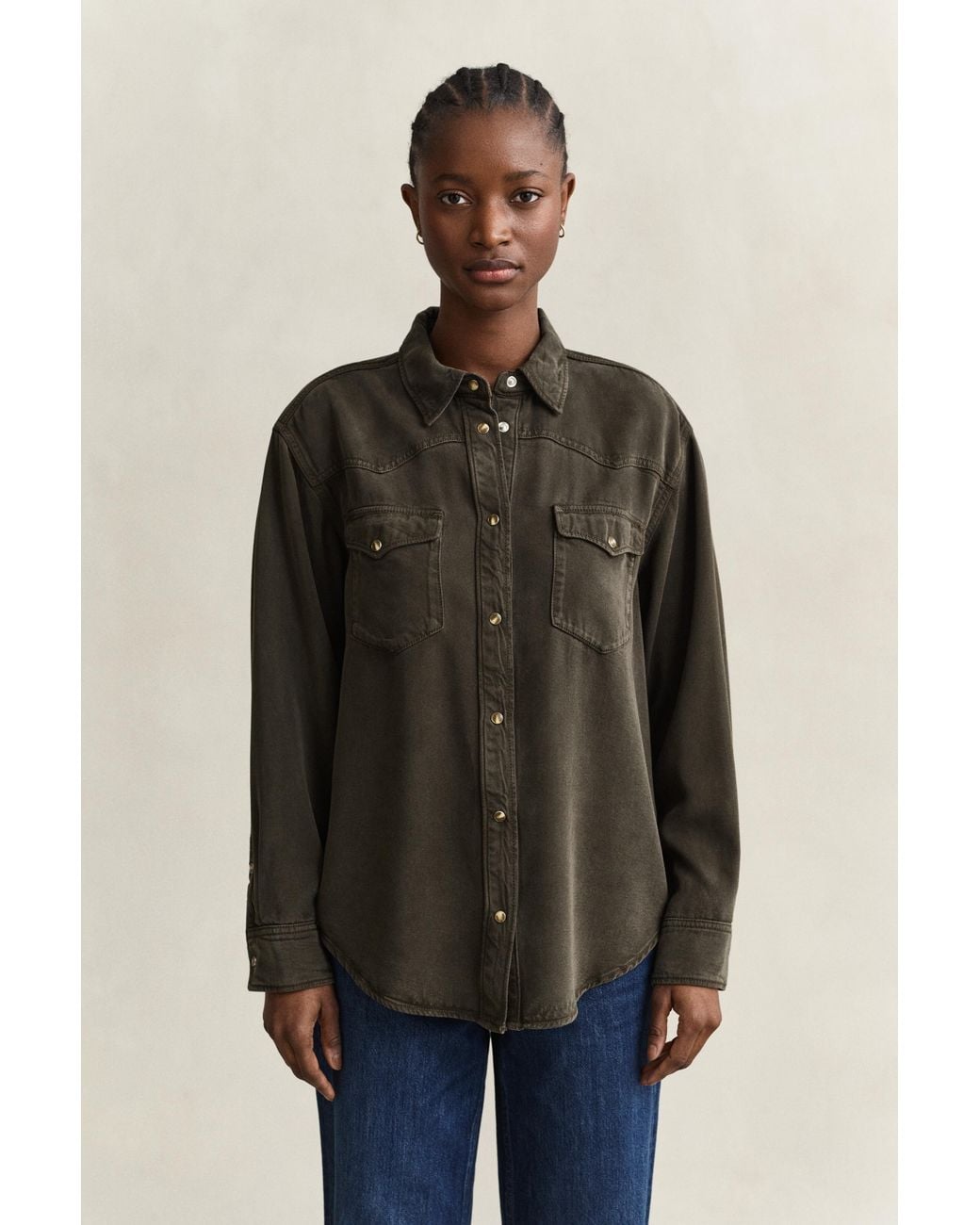 Gant Green Denim Twill Ranger Shirt Dark Moss