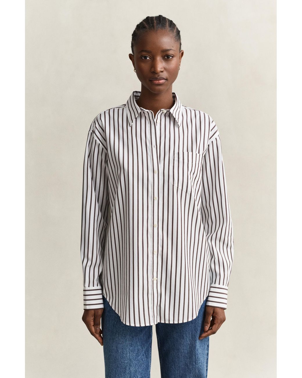 Gant White Relaxed Fit Classic Striped Poplin Shirt
