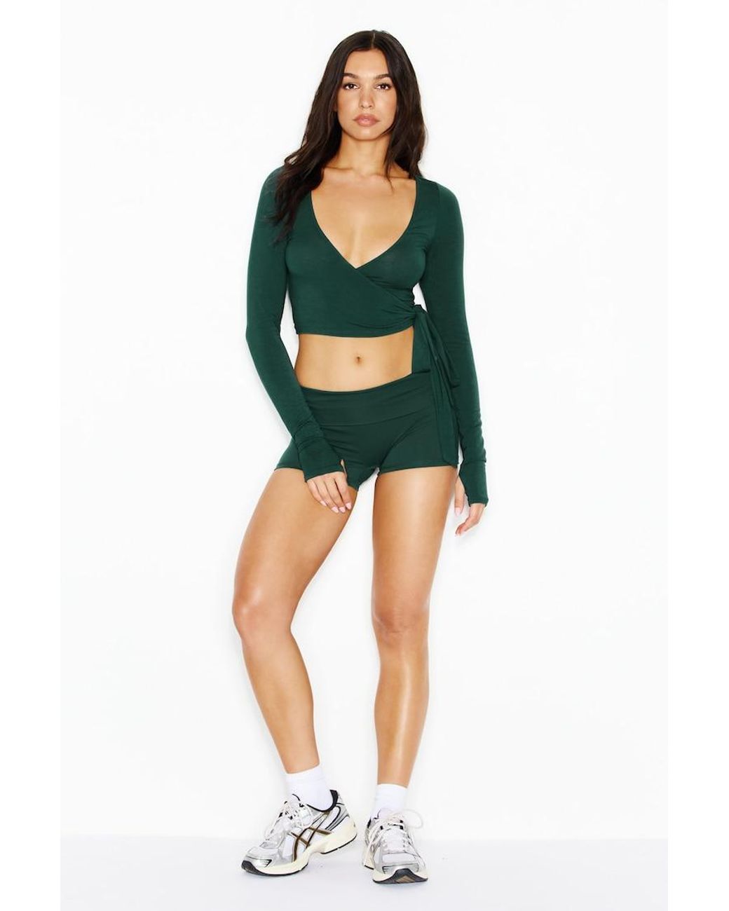 Garage Green Smooth Long Sleeve Wrap Top