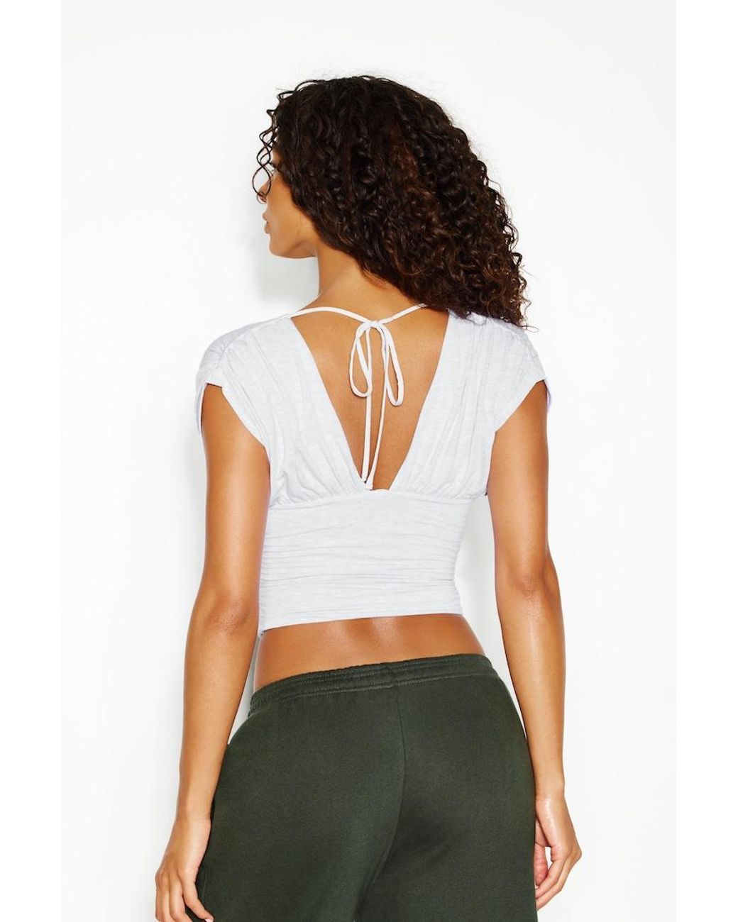 Garage White Plunge Open Tie Back Top