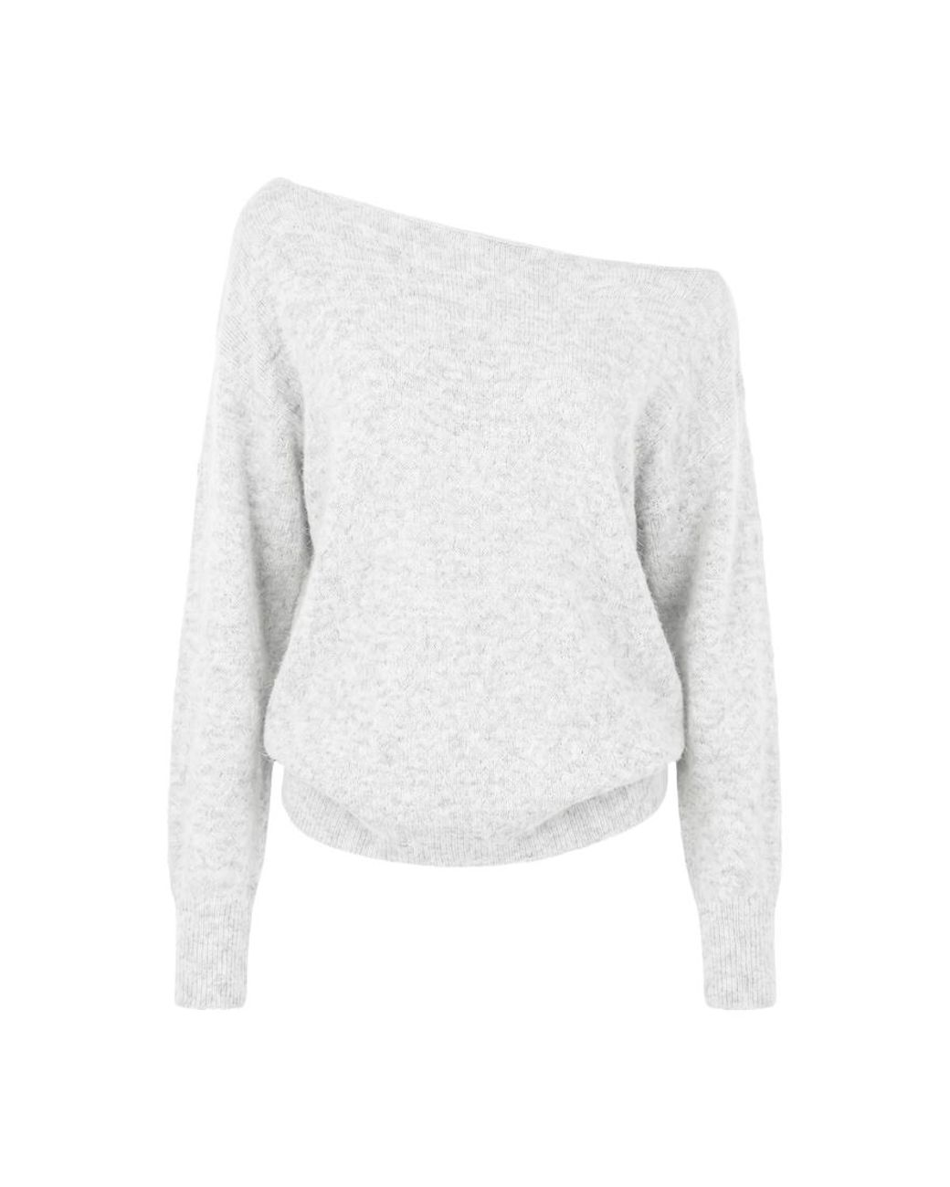 Garage White Long Sleeve Spongy Relaxed Off Shoulder Sweater