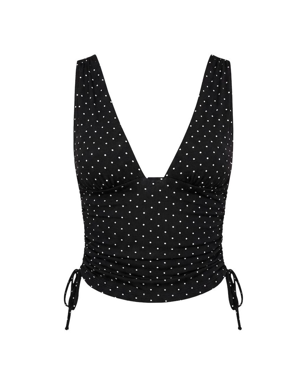 Garage Black Plunge Ruched Tie Mesh Top