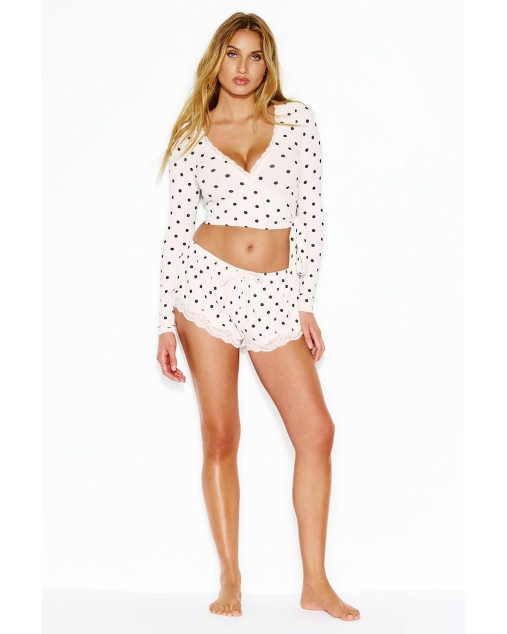 Garage White Supersoft Ribbed Lace Wrap Top