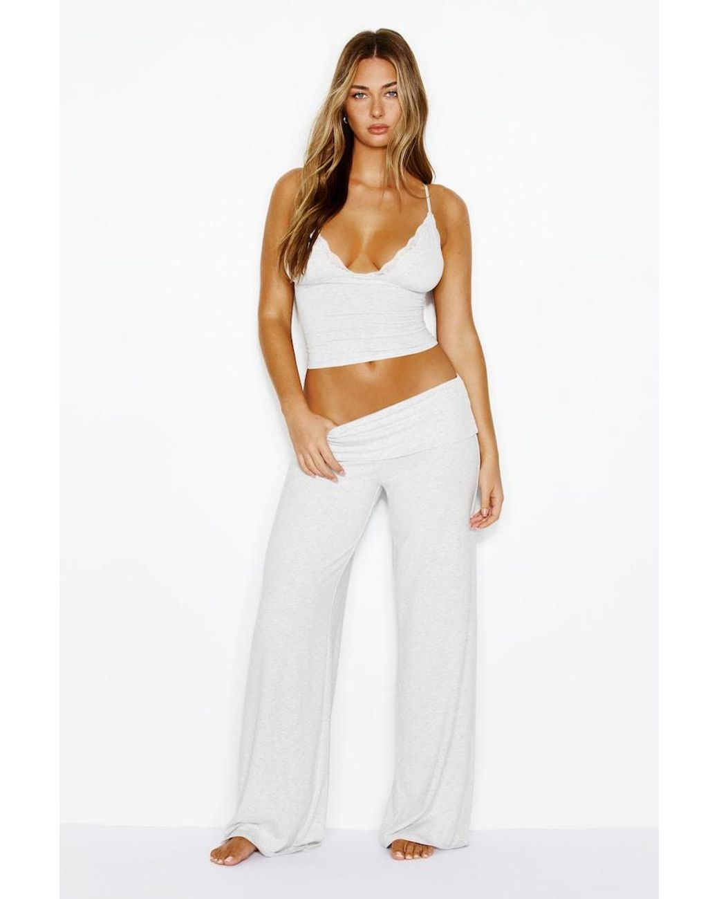 Garage White Plunge Lace Trim Cami Top