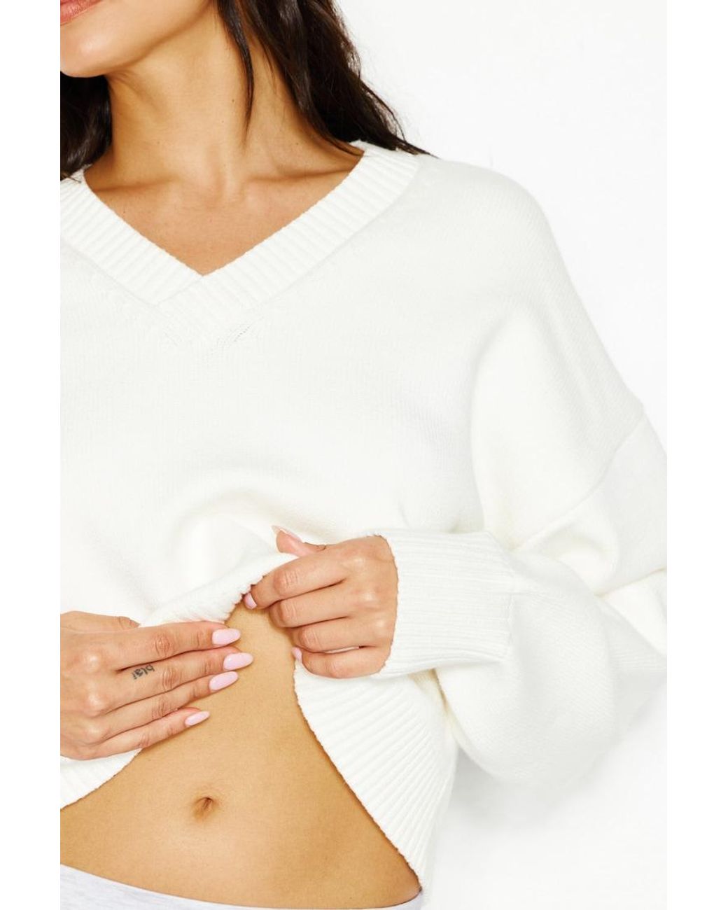 Garage White Throwover V-Neck Sweater