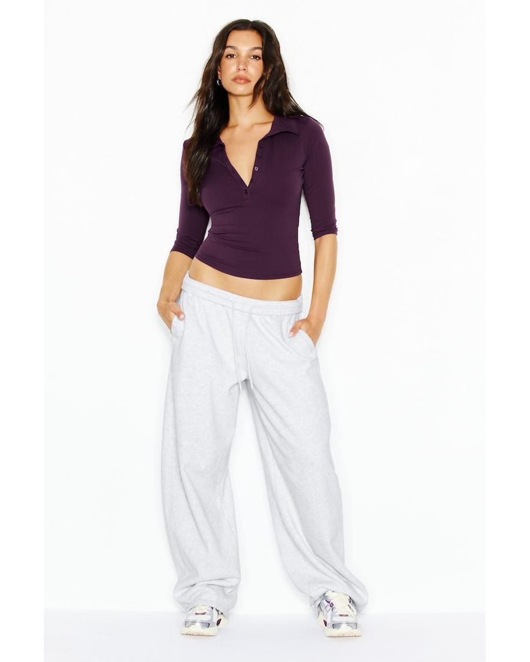 Garage Purple Sleek 3/4 Sleeve Polo Top