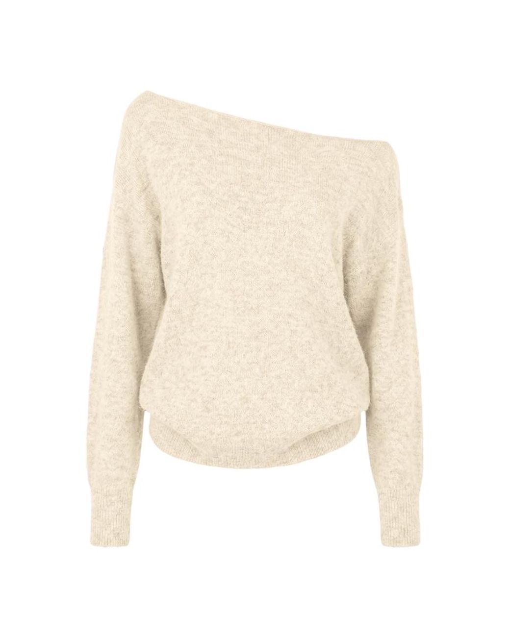 Garage White Long Sleeve Spongy Relaxed Off Shoulder Sweater
