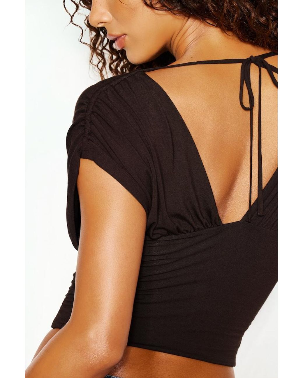 Garage Black Plunge Open Tie Back Top