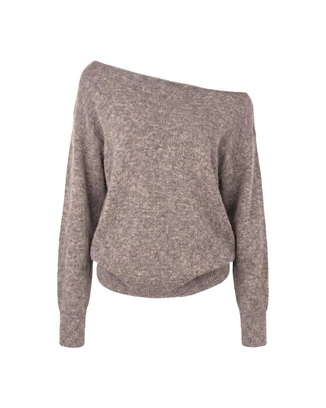 Garage Gray Long Sleeve Spongy Relaxed Off Shoulder Sweater