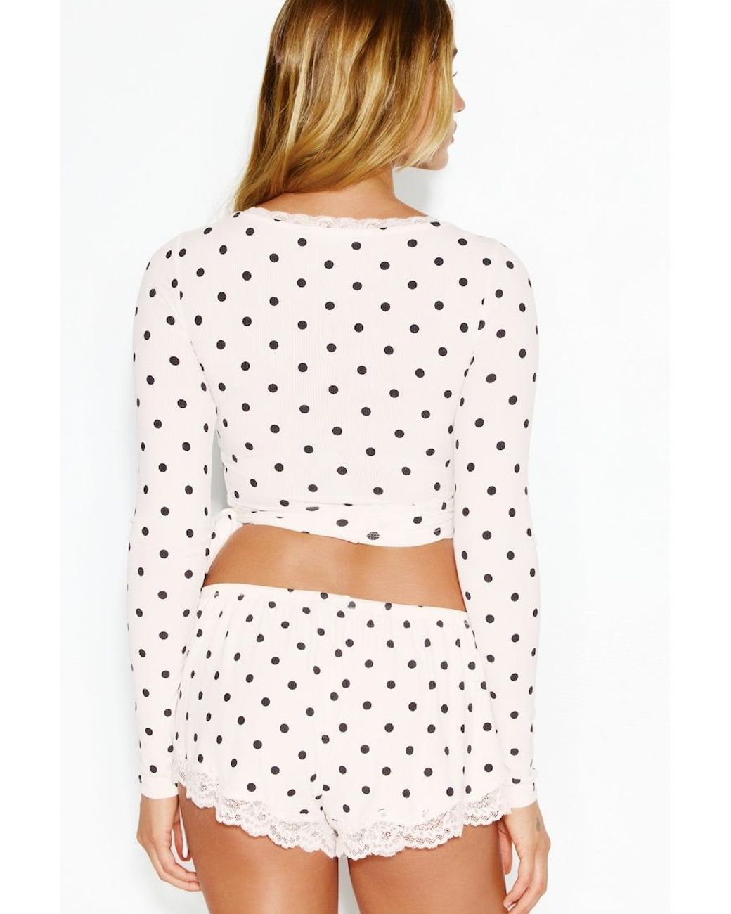 Garage White Supersoft Ribbed Lace Wrap Top