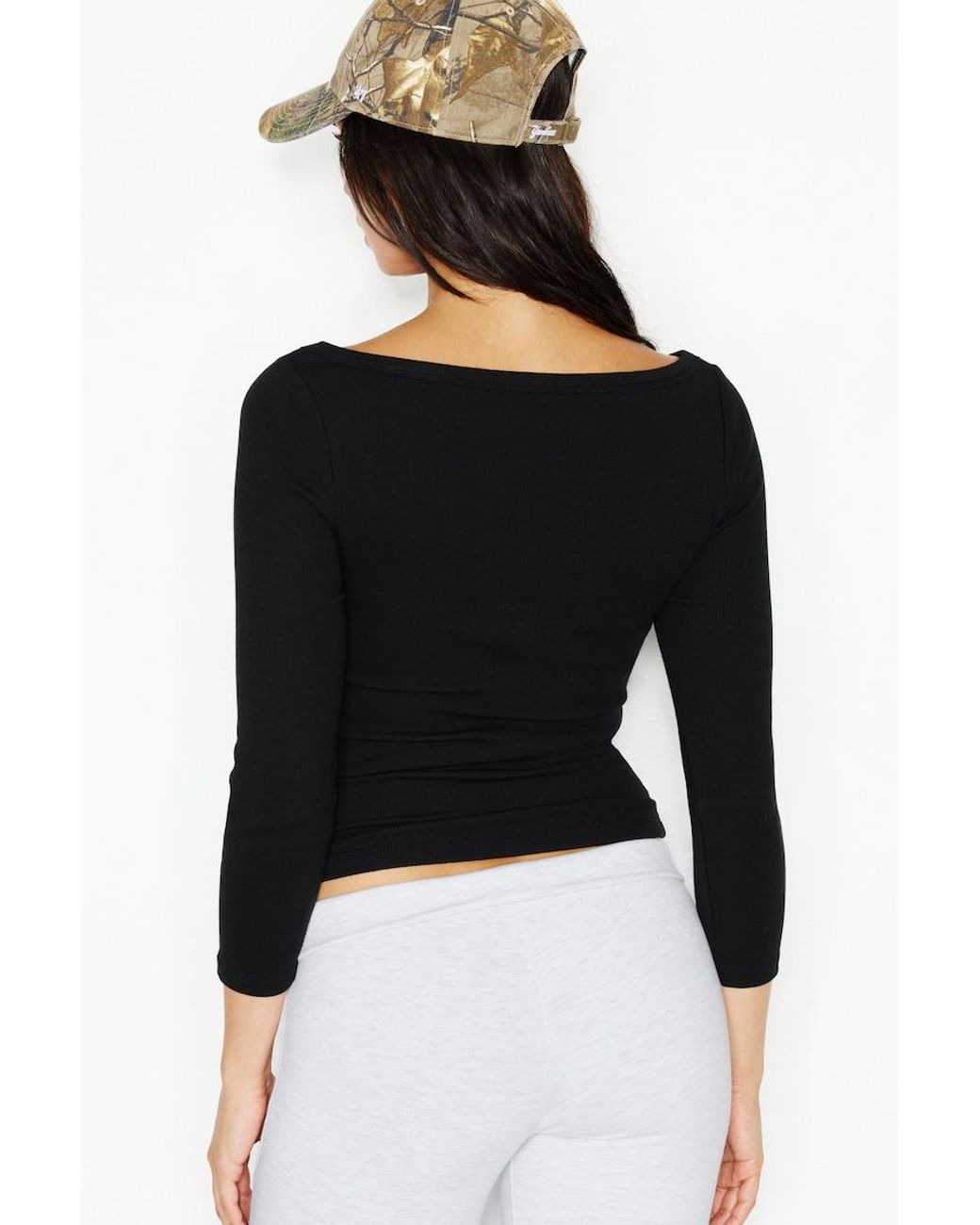 Garage Black Snatchrib 3/4 Sleeve Top