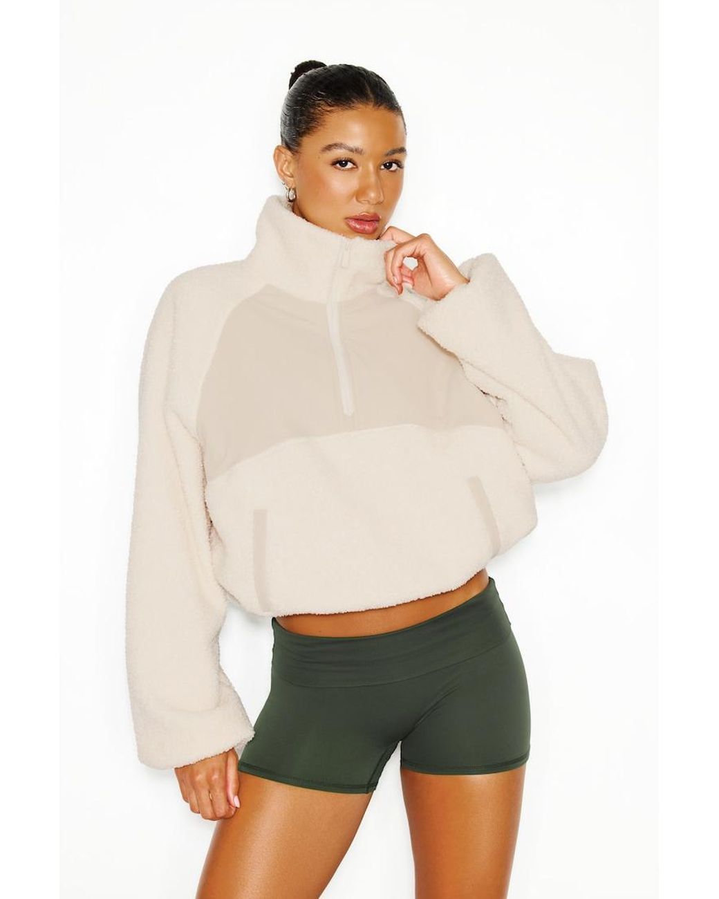 Garage Natural Sherpa Mixed Media Half Zip Jacket