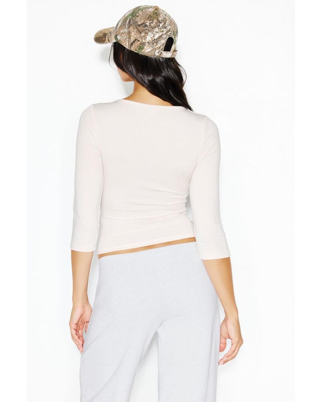 Garage White Plunge 3/4 Sleeve Top