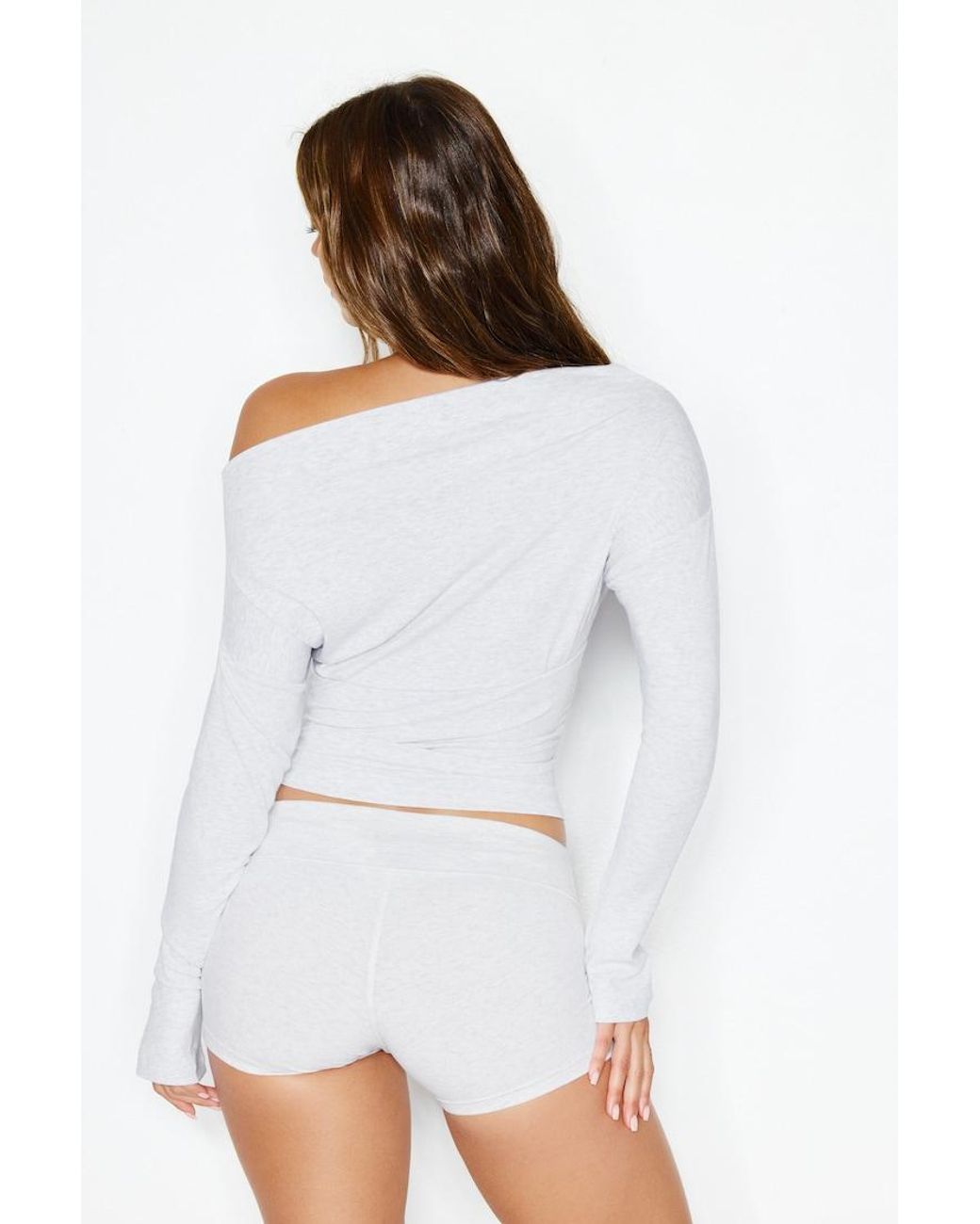 Garage White Asymmetric Snatched Waist Long Sleeve Top
